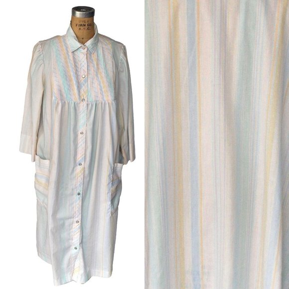 Vintage 60s XL Models Coat Pastel Striped Dress - Picture 1 of 4